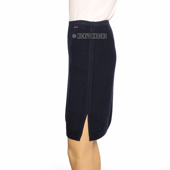 Tommy Hilfiger Navy Waffle Knit Pencil Skirt Y2K Pull On Cotton Retro Size L - Picture 3 of 10